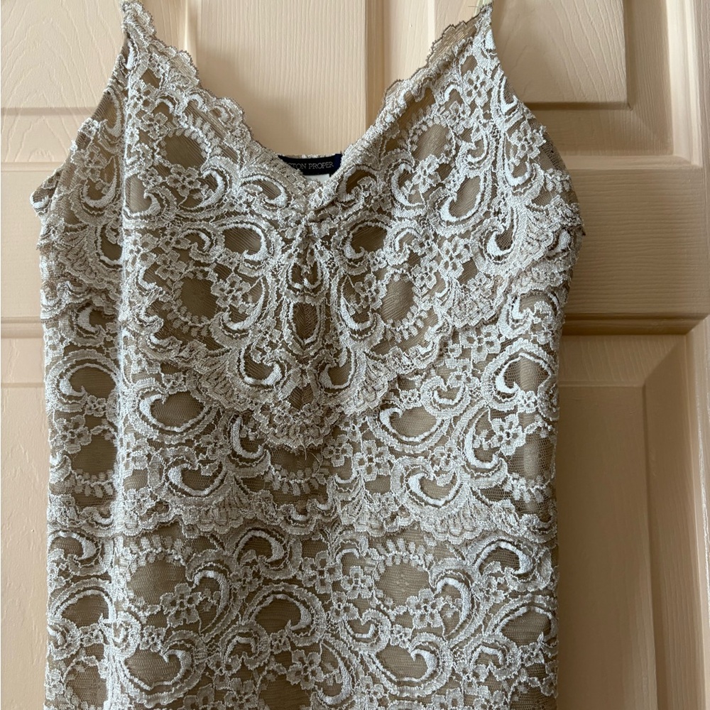 Boston Proper Beige Lace Detail Top